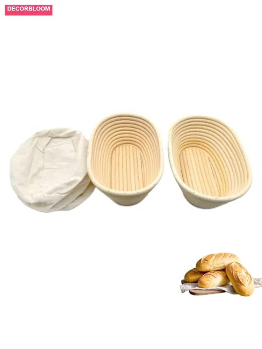 Bread Proofing Basket Set - 2 Oval Banneton Baskets with Linen Liners for